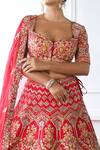 Shop_Pallavi Poddar_Red Silk, Tulle Embroidery, Zari Sweetheart Neck Roshnara Bridal Lehenga Set _at_Aza_Fashions