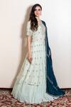 Shop_Kesar Studio_Blue Bamboo Embroidery, Zari V-neck Zardozi Kurta Lehenga Set _at_Aza_Fashions