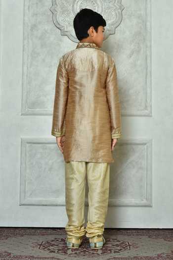Shop_Petite Pomme_Brown Silk Stones, Beads Work Full Sleeve Kurta _at_Aza_Fashions