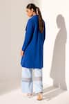 Shop_Kritika Madan Label_Blue Banana Crepe And Scuba Plain Jacket Long Coat And Mesh Pant Set  _at_Aza_Fashions