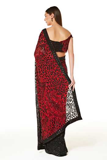 Rabani & Rakha_Black Georgette Sequins, Beads One Zaynab Shaded Saree With Embroidered Blouse _Online_at_Aza_Fashions