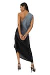 Shop_Meghna shah_Black Chinnon Textured Asymmetric Pattern Ombre Dress_at_Aza_Fashions