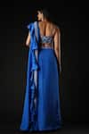 Vana Ethnics_Blue Viscose Sequins, Cut Work Pre-draped Saree With Hand Embroidered Bustier _Online_at_Aza_Fashions