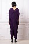 Shop_Megha Garg_Purple Crepe Sequins V-neck Printed Drape Kaftan Jumpsuit _at_Aza_Fashions