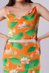 Shop Tangerine Tiger Orange 100% Rayon Crepe Lotus Cowl Print Neck Top at Aza Fashions Shop_Tangerine Tiger_Orange 100% Rayon Crepe Lotus Cowl Print Neck Top _at_Aza_Fashions