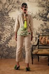 Shop_Kalista_Grey Cotton Slub Printed Botanical Shawl Collar Blazer And Pant Set _at_Aza_Fashions