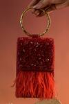 Shop_Be Chic_Red Crystals, Feathers, Pearls Fiery Embellished Box Clutch_at_Aza_Fashions