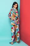 Shop_Rhe-Ana_Orange Rayon Printed Abstract Floral Blazer Shirt And Pant Co-ord Set  _at_Aza_Fashions