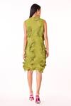 Shop_Scarlet Sage_Green Polyester High Neck Mona 3d Structured Sleeveless Dress_at_Aza_Fashions