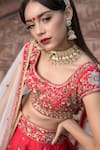 Keerthi Kadire_Red Raw Silk Scoop Neck Embroidered Bridal Lehenga Set _Online_at_Aza_Fashions