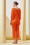 Shop_Pleats By Aruni_Orange Polyester Fringe V-neck Layered Top And Culotte Pant Set_at_Aza_Fashions