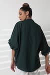 Shop_Studio Moda India_Green Cotton Embroidery Mandarin Collar Sway Work Kimono Shirt _at_Aza_Fashions