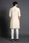 Shop_Raghavendra Rathore Jodhpur_Beige Silk Embroidered Floral Yoke Kurta _at_Aza_Fashions