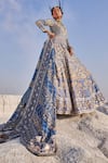 Shop_The Royaleum_Blue Silk, Organza Sequins, Embroidery V-neck Patola Anarkali With Dupatta _at_Aza_Fashions