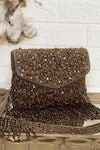Shop_Kainiche By Mehak_Brown Embellished Rectangle Cutdana Bag _at_Aza_Fashions