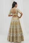 Shop_Vandana Sethi_Beige Silk Mirrors, Sequins V-neck Floral Mirrorwork Panelled Bridal Lehenga Set _at_Aza_Fashions