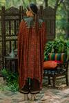 Shop_Pooja-Keyur_Brown Cotton Satin Embroidered Aari High Neck Floral Print Kaftan And Pant Set _at_Aza_Fashions