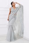 Shop_AMRTA by GUNEET KONDAL_Grey Shell  100% Organza And Chiffon Hand Pre-draped & Pleated Saree With Blouse _at_Aza_Fashions