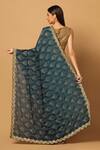 Shop_Two Sisters By Gyans_Blue Chiffon Sequins, Cut Work Embroidered Saree With Unstitched Blouse Fabric _at_Aza_Fashions