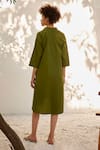 Shop_Kharakapas_Green Cotton Poplin Hand Embroidered Spring Solid Shirt Dress  _at_Aza_Fashions