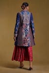 Shop_Ritu Kumar_Blue Viscose Crepe Printed Paisley Asymmetric Collar Long Jacket _at_Aza_Fashions