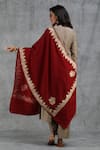 Shop_Dusala_Maroon Zari Hand Embroidered Handwoven Pashmina Lotus Pattern Stole_at_Aza_Fashions
