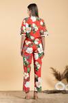 Shop_Divi By Sonal Khandelwal_Red Cotton Collared Wild Rose Print Pant Co-ord Set _at_Aza_Fashions