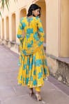 Shop_POMCHA JAIPUR_Yellow Muslin Printed Floral V Neck Carnation Anarkali Pant Set _at_Aza_Fashions