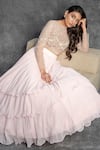 Shop Sunita Bhandari Pink Viscose, Georgette, Net Cut Work, Sequins, Layered Lehenga And Blouse Set at Aza Fashions Shop_Sunita Bhandari_Pink Viscose, Georgette, Net Cut Work, Sequins, Layered Lehenga And Blouse Set _at_Aza_Fashions