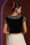 Shop_Weaver Story_Black Velvet Embroidery Zardozi Shawl Collar Blouse _at_Aza_Fashions