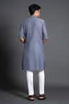 Shop_Raghavendra Rathore Jodhpur_Blue Cotton Embroidered Thread Placket Kurta _at_Aza_Fashions