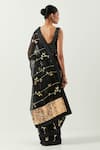 Shop_Label Earthen_Black Organza Silk Printed Floral Surma Sona Patti Saree With Blouse _at_Aza_Fashions