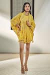 Shop_Surily G_Yellow Chanderi Hand Embroidery Pipe Badla Shorts _at_Aza_Fashions