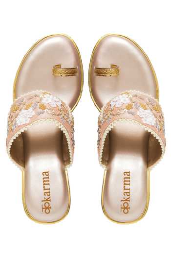 Shop_Kkarma Accessories_Pink Embroidery Myra Platform Wedges _at_Aza_Fashions