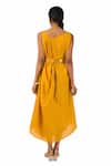 Shop_Meghna Shah_Yellow Denim, Silk Beads, Stones Embroidered And Draped Cowl Dress With Belt _at_Aza_Fashions