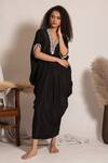 Shop_Vanshika Agarwal Label_Black Lining Taffeta, Metallic Georgette Zola Textured Embroidered Kaftan _at_Aza_Fashions