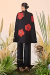 Shop_Shahin Mannan_Black Double Crepe Poppy Notched Collar Long Cape _at_Aza_Fashions