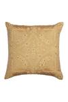 Shop_Khaabka_Gold Chanderi Silk Embroidery Ornamental Cushion Cover - Set Of 2_at_Aza_Fashions