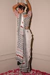 Shop_The Home Affair_White Chiffon, , Handblock And Print Saree With Blouse _at_Aza_Fashions