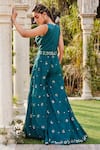 Shop_Mehak Murpana_Blue Dupion Embroidery Mirror V Neck Jumpsuit With Belt _at_Aza_Fashions