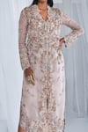 Shop_Dolly J_Ivory Organza Embroidery Sequin V Allora Jacket And Skirt Set  _at_Aza_Fashions