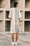 Shop_Urvashi Kaur_Grey Handspun Cotton Jamdani Zephyr Stripe Pattern Dress_at_Aza_Fashions