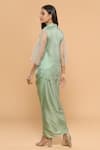Shop_MAYU KOTHARI_Green Organza Hand Embroidered Roses Collared Shirt And Wrap Skirt Set _at_Aza_Fashions