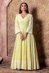 Shop_Monk & Mei_Yellow Rayon Embroidered V Neck Falak Sunshine Anarkali _at_Aza_Fashions