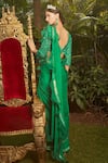 Shop_Cherie D_Green Satin Georgette Duchess Ruffle Border Saree With Blouse _at_Aza_Fashions