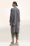 Shop_Urvashi Kaur_Grey Linen Embroidery Collared Terra Block Print Shirt _at_Aza_Fashions