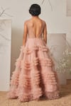 Shop_Merge Design_Pink Organza, Crepe Fringe, Embroidery Chain Frill Gown _at_Aza_Fashions