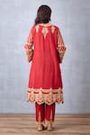 Shop_Torani_Red Slub Silk Embroidered Dori Notched Sindoori Kanak Kurta Set  _at_Aza_Fashions