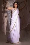 Shop_Sanchi Juneja_Grey Saree  Georgette Embroidered Resham Round Set With Cape  _at_Aza_Fashions