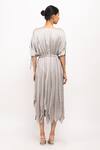 Shop_Neora By Nehal Chopra_Grey Bemberg Modal Silk V Neck Colorblock Asymmetrical Angrakha Dress _at_Aza_Fashions